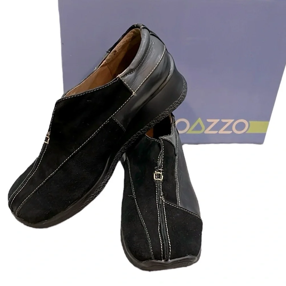 PAZZO MIXED LEATHER SUEDE WEDGE LOAFERS BLACK SIZE 7
